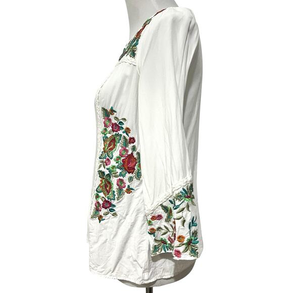 Sundance White Embroidered Top Floral Long Sleeve Peasant Boho Tunic Women’s XS - Picture 7 of 11